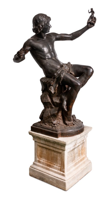 French Cast Iron Sculpture on Stone Pedestal (1 of 6)