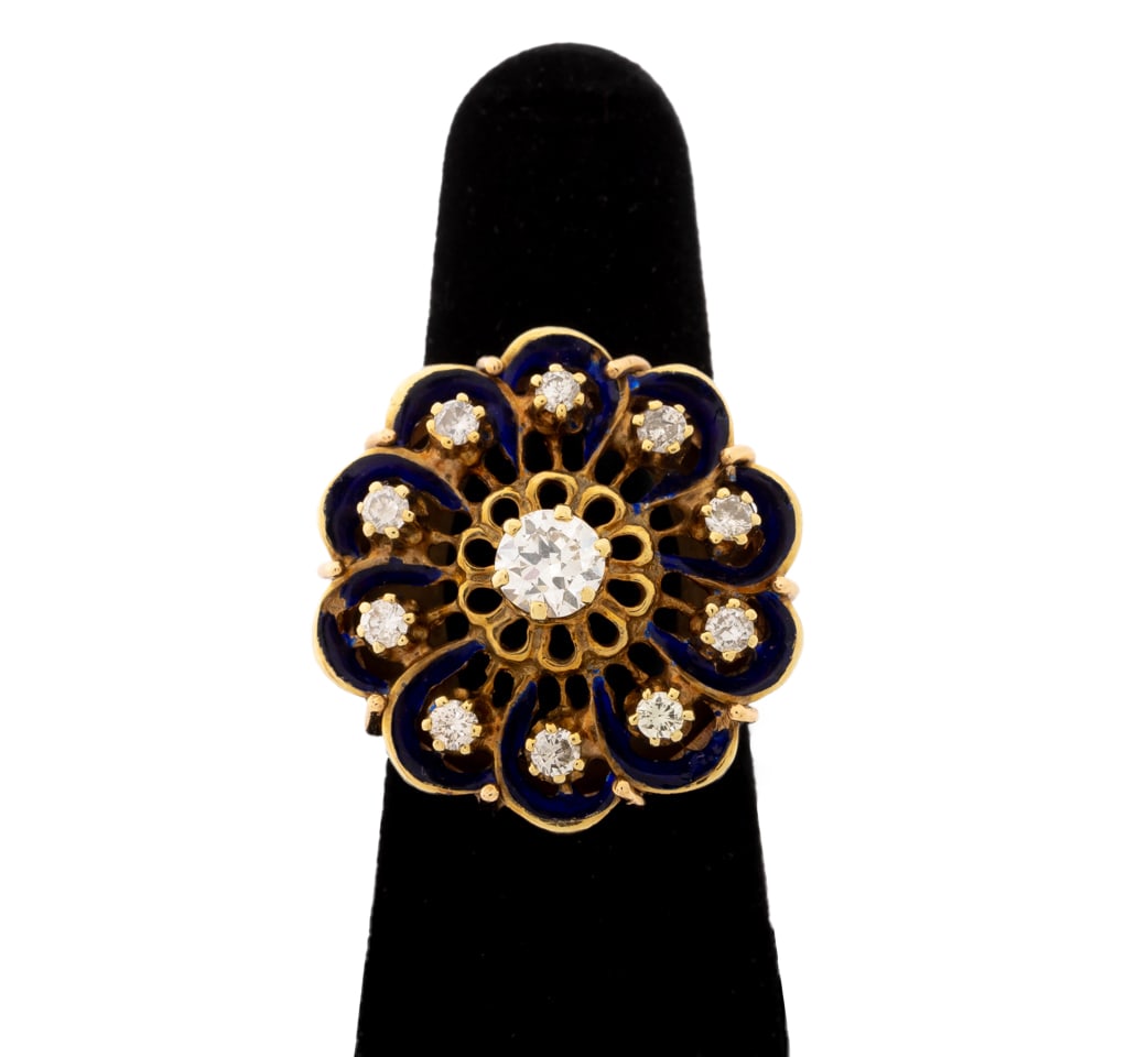 14K Yellow Gold Diamond Enamel Ring (1 of 6)