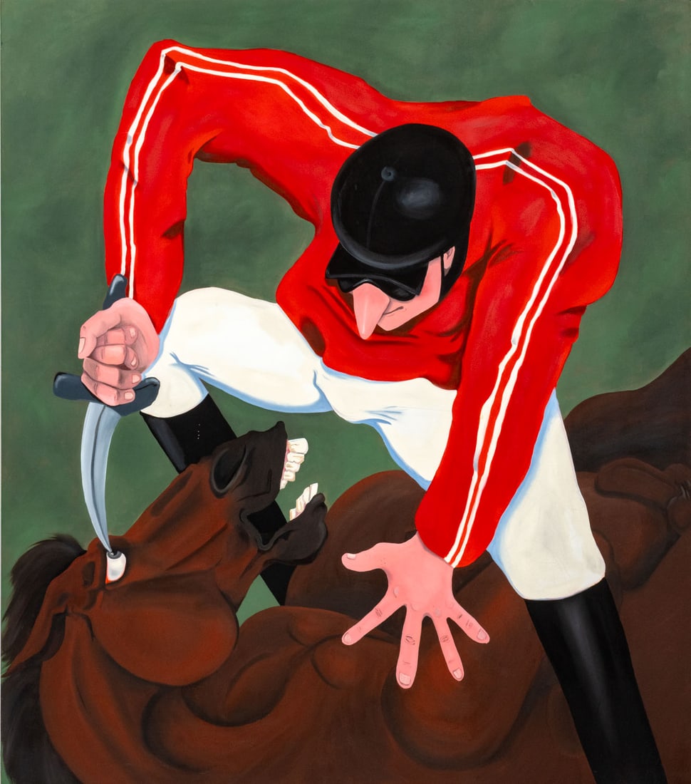 Noa Ironic "Lobotomy" Oil on Canvas, 2021: Noa Ironic (American, born Israel, b. 1993), "Lobotomy", Oil on Canvas, 2021, signed and dated verso, unframed. 62.75" H x 55" W x 1" D. Provenance: From a Los Angeles Collection. Keywords: