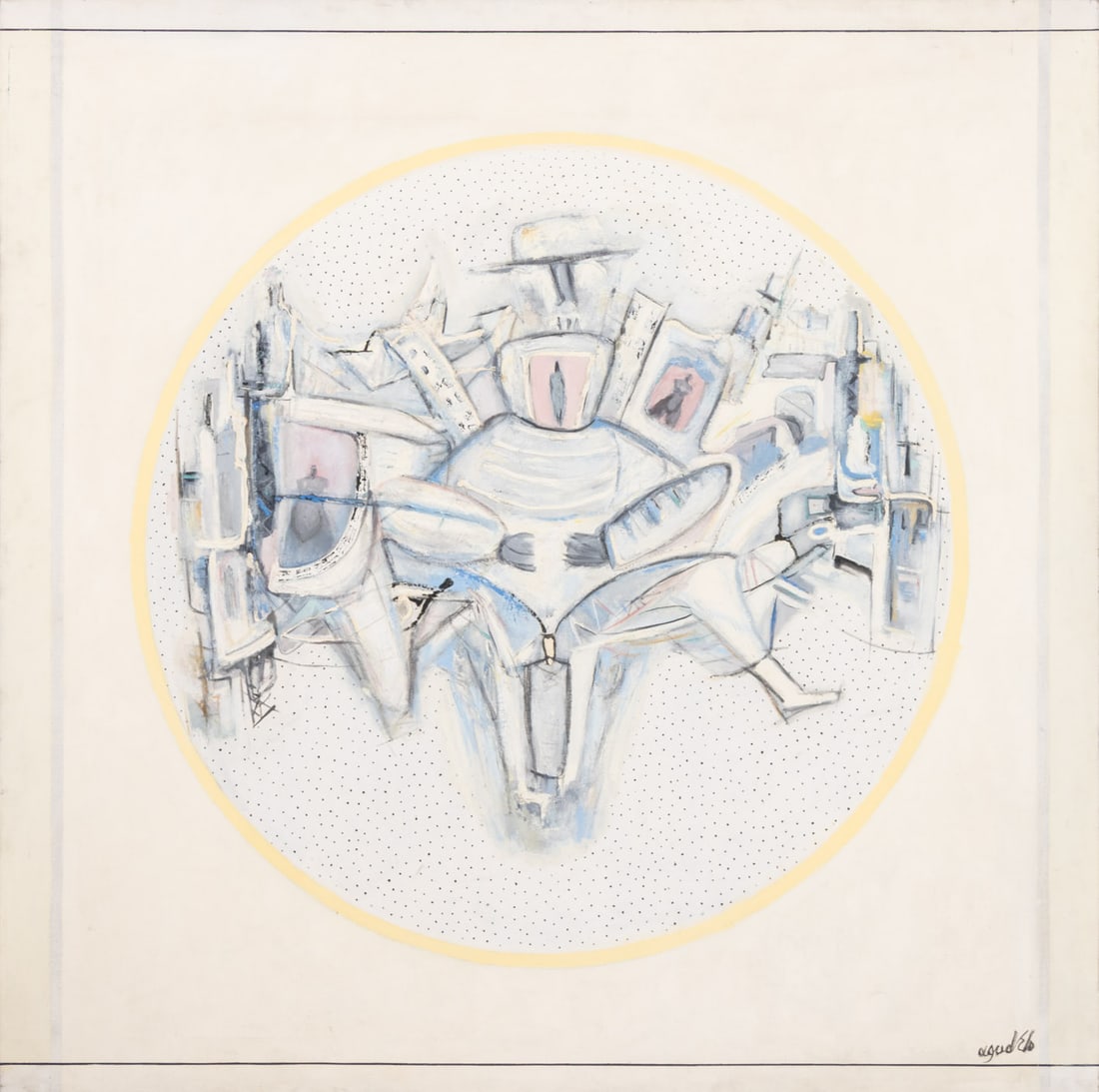 Agudelo Abstract Figural Composition Oil on Canvas: Agudelo (XX), Abstract Figural Composition, Oil on Canvas, signed lower right, unframed. 65" H x 65" W x 2.25" D. Provenance: From a Scarsdale, New York Estate. Keywords: Paintings, Oil painting,