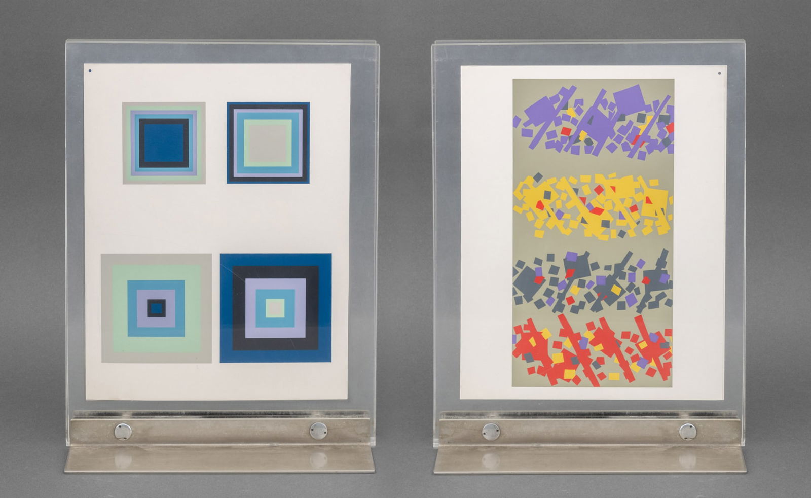 Josef Albers The Interaction of Color Plate XVI-4: Josef Albers (German/American, 1888-1976), "The Interaction of Color Plate XVI-4", Screenprint in Colors on Paper, 1973, published Josef Keller Verlag Starnberg, double-sided print, lucite and metal