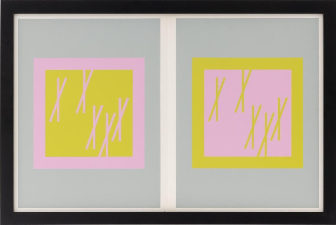 Josef Albers The Interaction of Color Plate XXII-2: Josef Albers (German/American, 1888-1976), "The Interaction of Color Plate XXII-2", Screenprint in Colors on Paper, 1973, published Josef Keller Verlag Starnberg, black frame. Image: 12.5" H x 19.5"