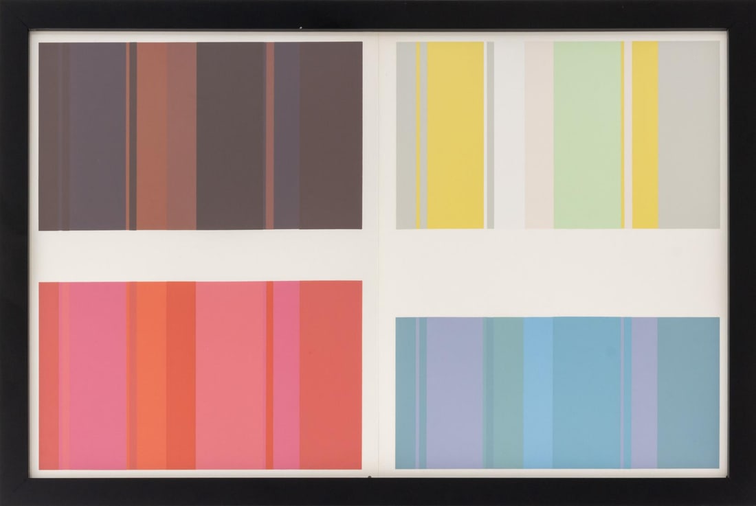 Josef Albers Interaction of Color Plate XVIII-10: Josef Albers (German/American, 1888-1976), "The Interaction of Color Plate XVIII-10", Screenprint in Colors on Paper, 1973, published Josef Keller Verlag Starnberg, black frame. Image: 12.5" H x