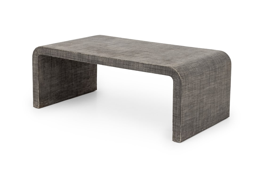 Karl Springer Style Gray Grasscloth Coffee Table (1 of 9)