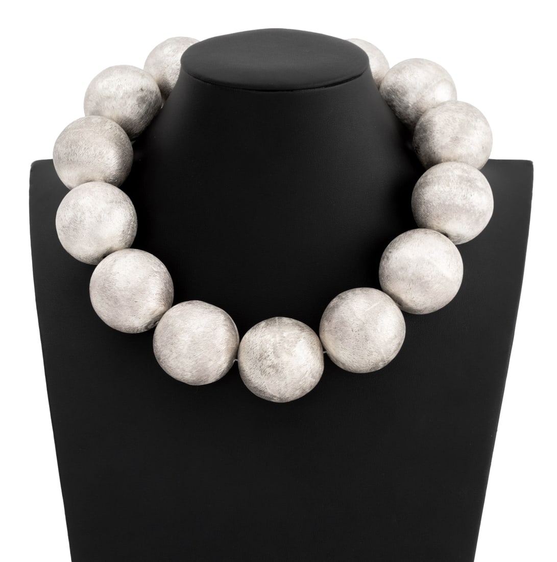 Iris Apfel Style Silver Ball Beaded Necklace (1 of 5)
