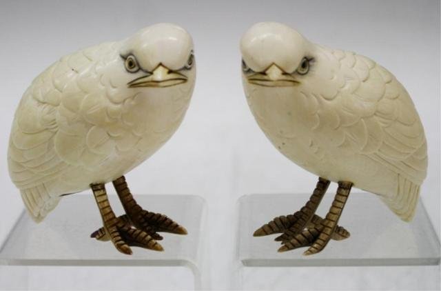 Pair of Chinese Ivory or Bone Quails