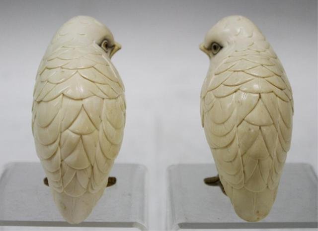 Pair of Chinese Ivory or Bone Quails - 4