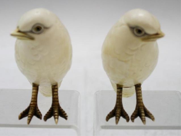 Pair of Chinese Ivory or Bone Quails - 5