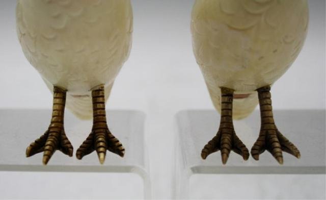 Pair of Chinese Ivory or Bone Quails - 6