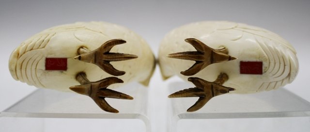 Pair of Chinese Ivory or Bone Quails - 8