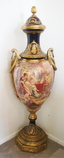 French Palace Size Bronze & Porcelain Sevres Urn