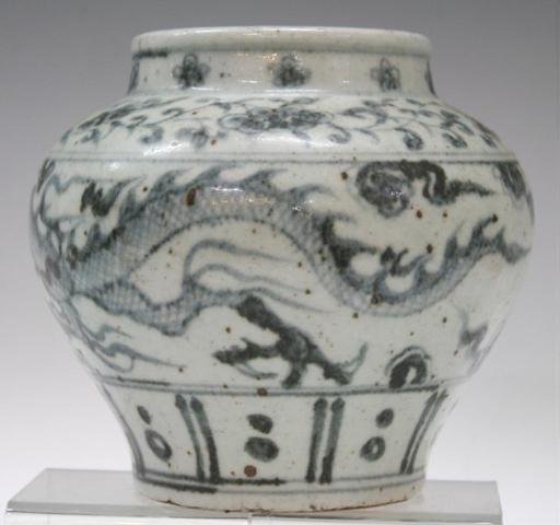 Chinese Grey & White Porcelain Jar Ming/Yuan Dyn - 3