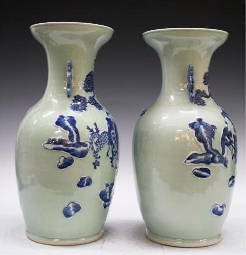 Chinese Pair of Large Handled Porcelain Vases - 2