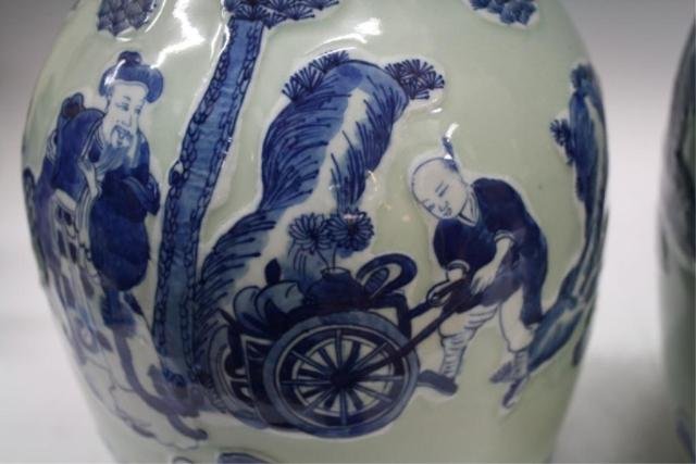 Chinese Pair of Large Handled Porcelain Vases - 6