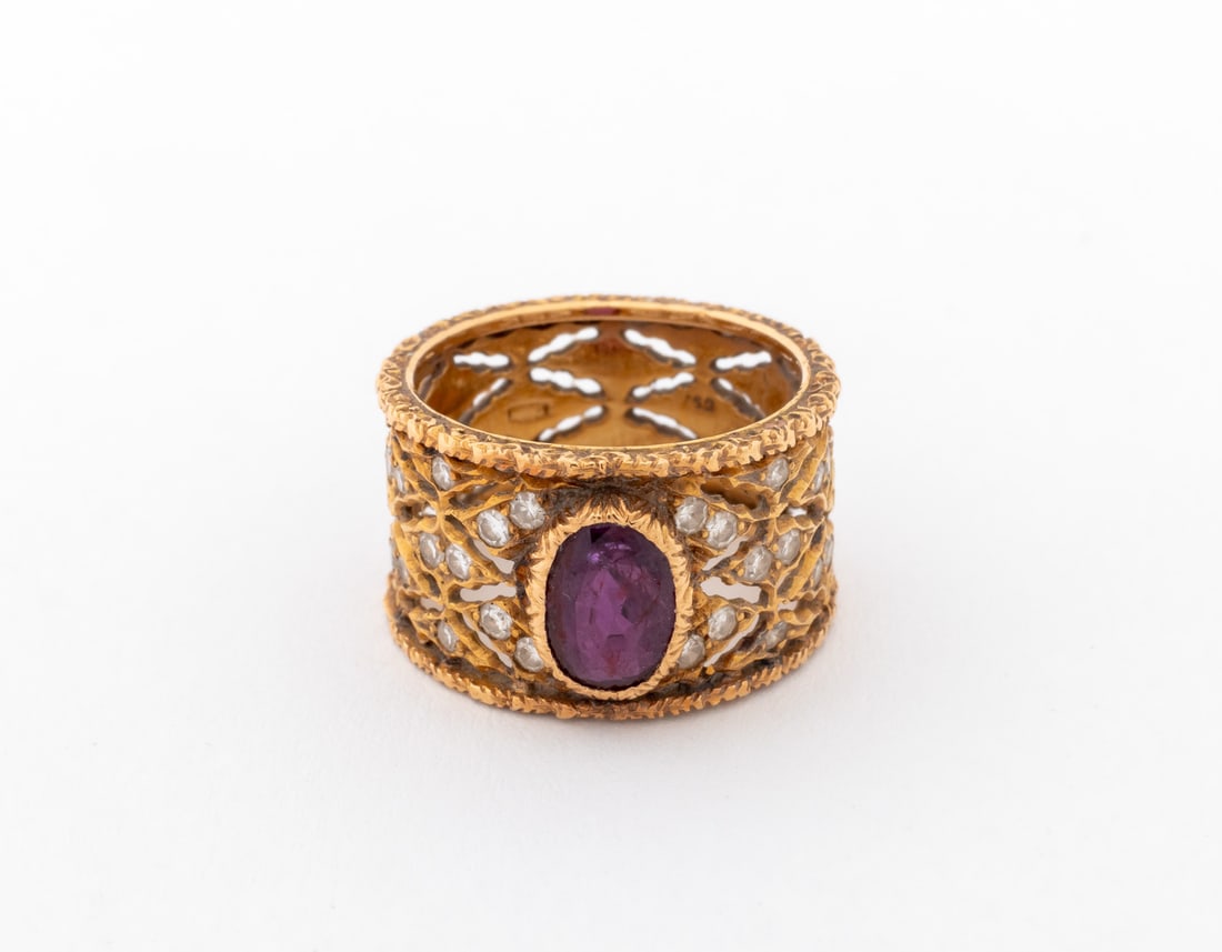 Mario Buccellati 18K Gold Ruby and Diamond Ring - 4