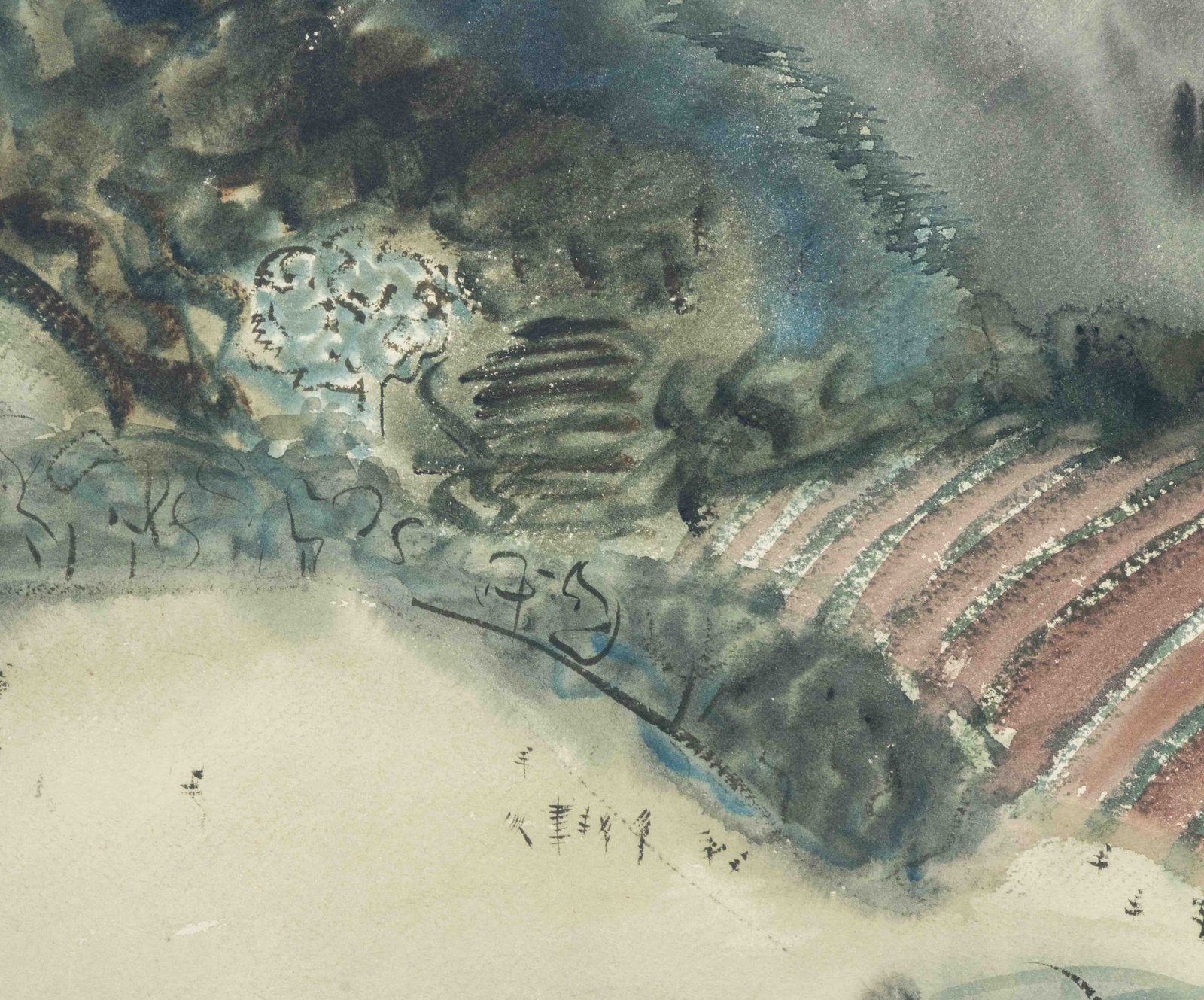 Milton Avery Landscape Scene Watercolor & Charcoal - 4