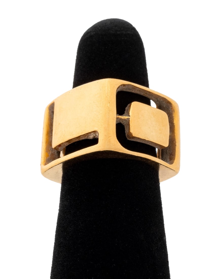 Donald Claflin Tiffany & Co. 18K Gold "LOVE" Ring: Donald Claflin (American, b. 1935) for Tiffany and Company 18K Yellow Gold "LOVE" Ring, designed as four sided square outline with pierced letters on each side spelling LOVE, marked: "18K Tiffany