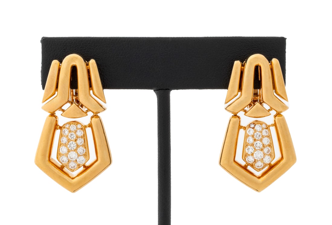 Boucheron 18K Yellow Gold Diamond Drop Earrings (1 of 6)