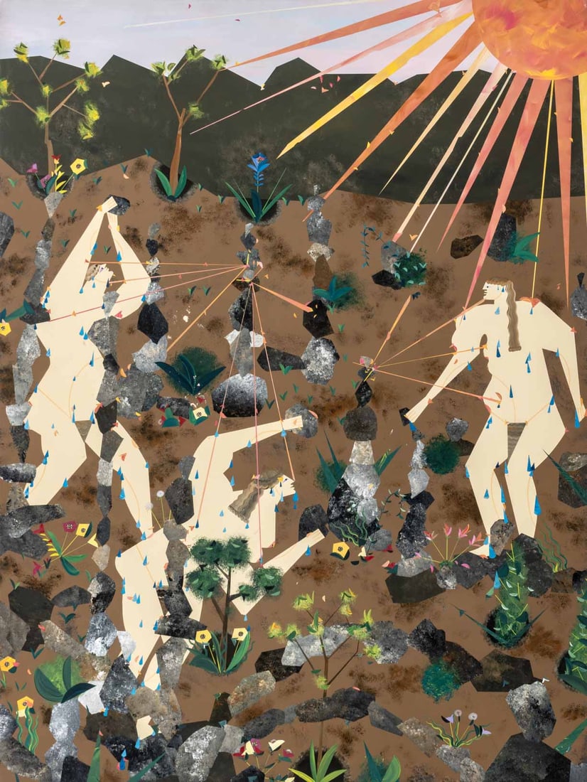 Andrea Joyce Heimer "We Stacked Rocks ...", 2018: Andrea Joyce Heimer (American, b. 1981), "We Stacked Rocks in the Desert Until We Sweat", Acrylic on Panel, 2018, signed, titled, and dated verso, unframed. 40" H x 30" W. Provenance: Christie's, Lond