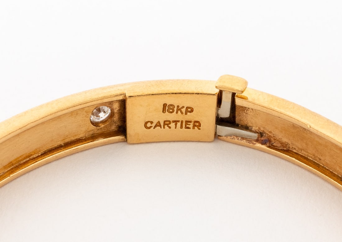 Cartier 18K Yellow Gold Diamond Hinged Bangle - 4
