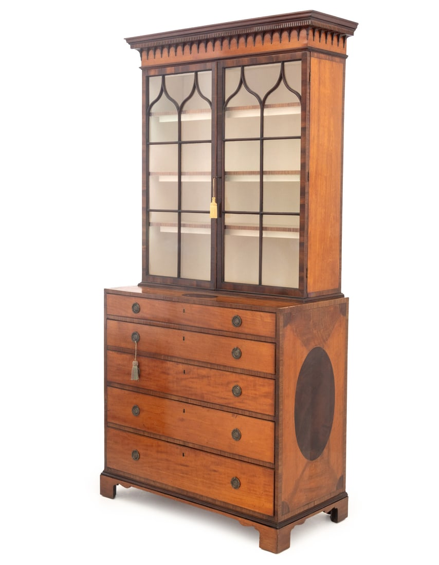 George III Satinwood & Sabicu Secretaire Bookcase (1 of 13)