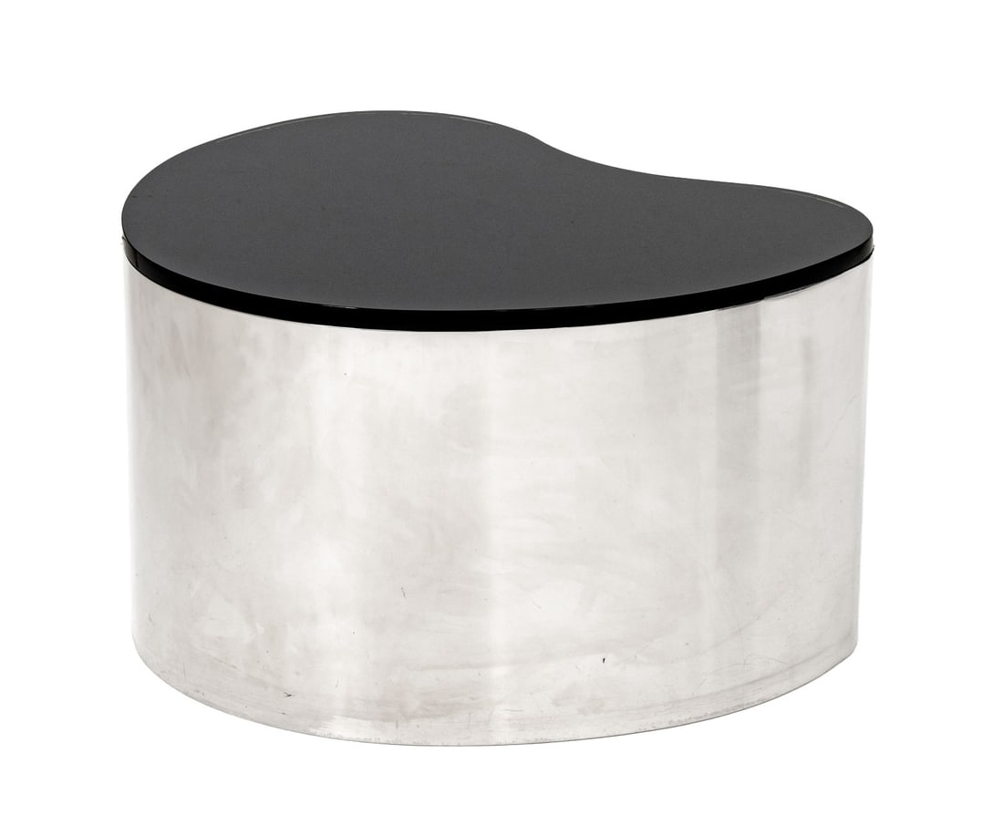 Karl Springer Freeform Coffee Table, circa 1970: Karl Springer (German/American, 1931-1991) Stainless Steel and Black Glass Top Freeform Coffee Table, circa 1970. 18.5" H x 31.75" W x 26" D. Provenance: From a 422 East 72nd Street Estate. Keywords: