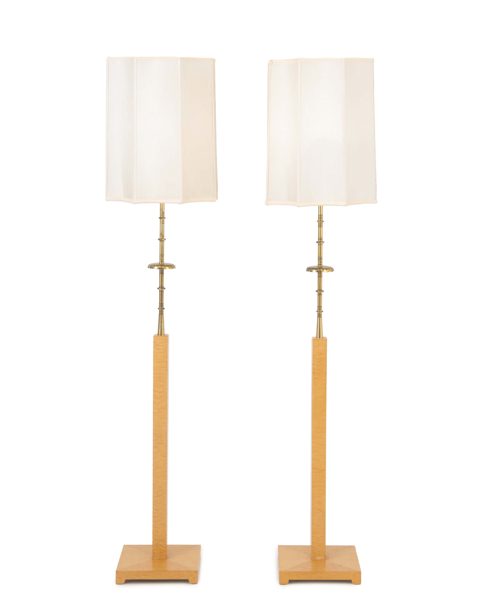 Tommi Parzinger Maple & Brass Floor Lamps, Pair (1 of 8)