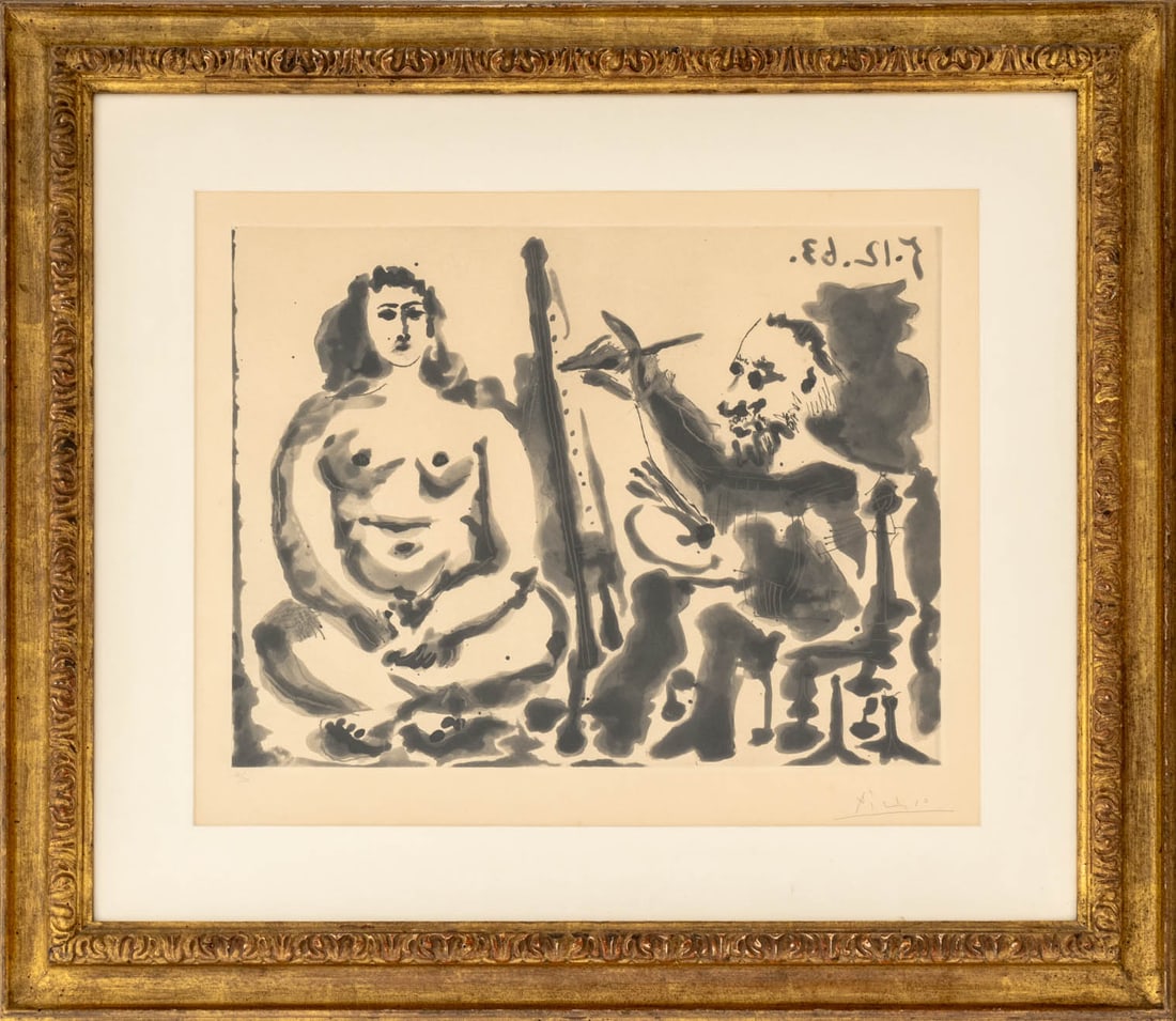 Pablo Picasso "Peintre et Modele IV", 1963: Pablo Picasso (Spanish, 1881-1973), "Peintre et Modele IV" [Painter and Model IV], Aquatint and Drypoint on Richard de Bas Wove Paper, 1963, signed in pencil lower right, numbered edition "36 / 50" lo