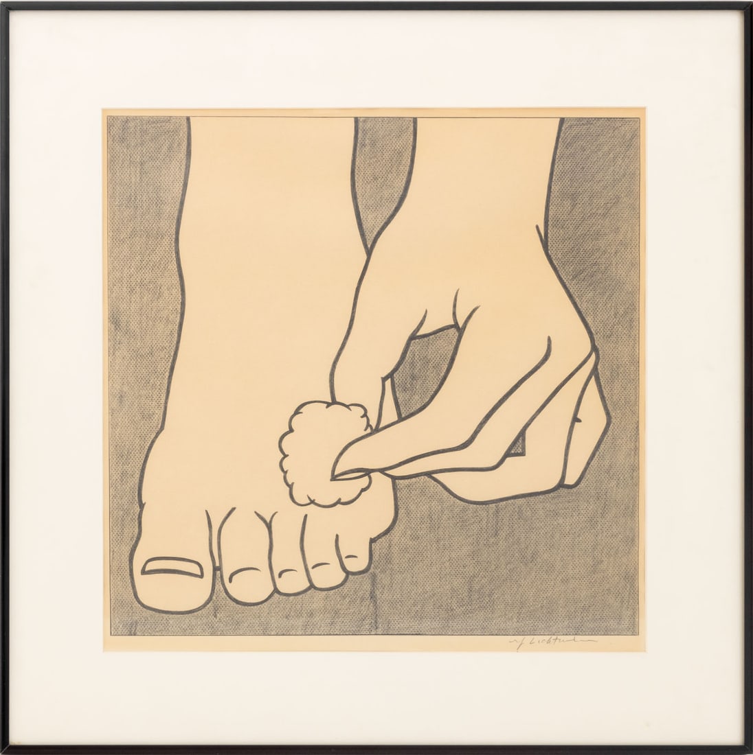 Roy Lichtenstein Foot Medication Poster, 1963: Roy Lichtenstein (American, 1923-1997), Foot Medication Poster, Offset Lithograph on Wove Paper, 1963, signed in pencil lower right, from an edition of 100, published by Leo Castelli Gallery, black fr