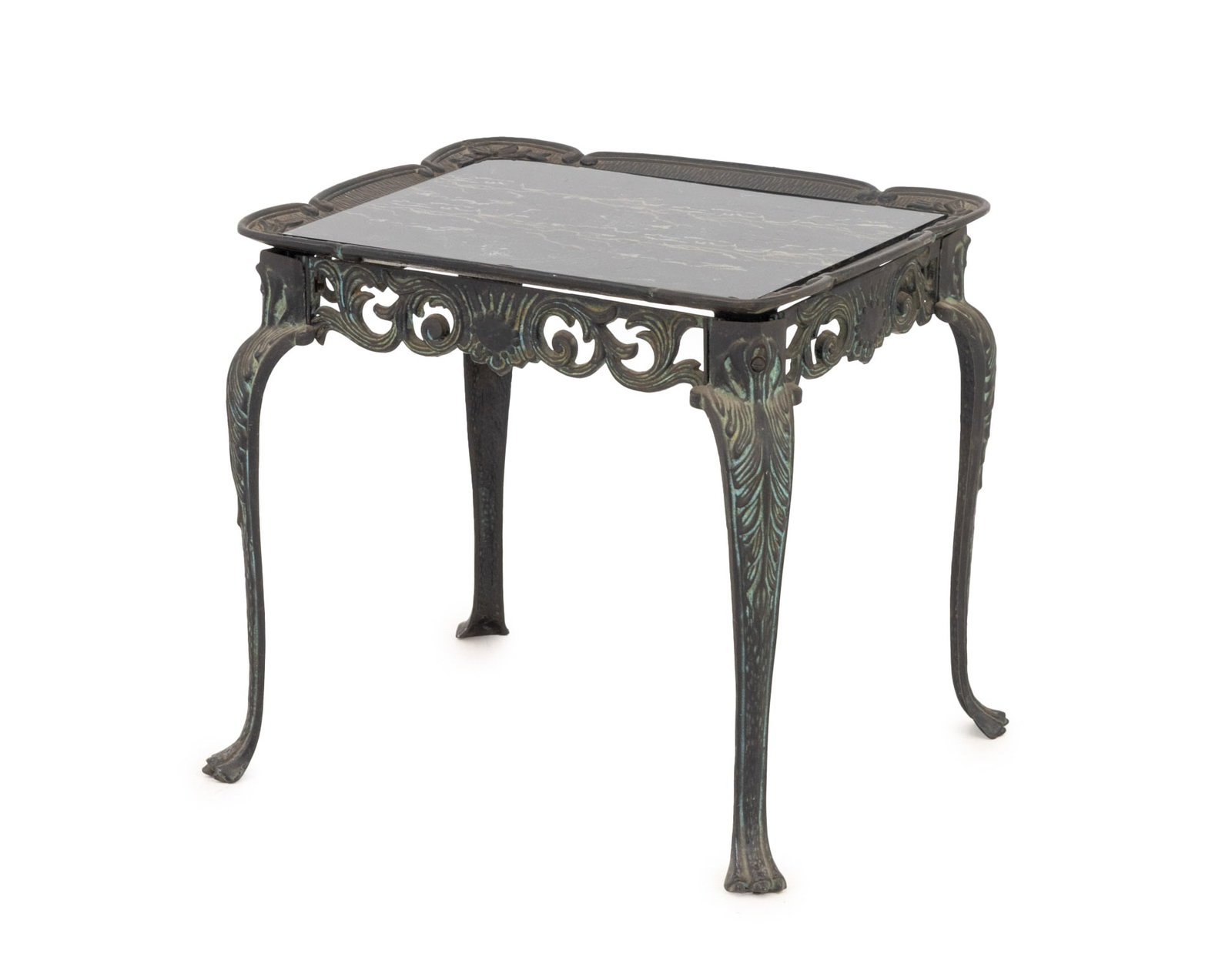 Louis XV Style Faux Marble Top Cast Iron End Table (1 of 6)
