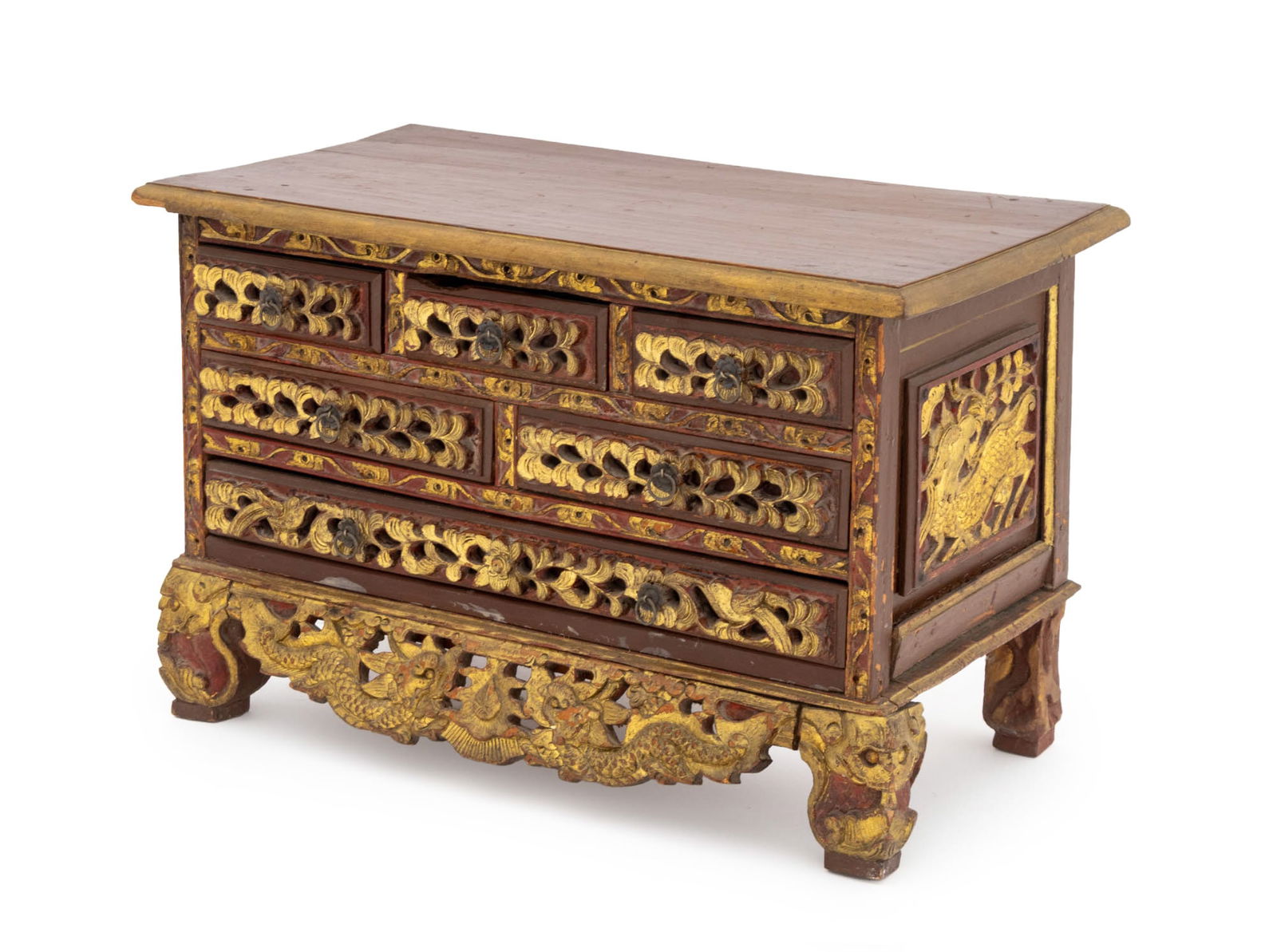 Chinese Gilt and Red Lacquered Table Cabinet (1 of 9)