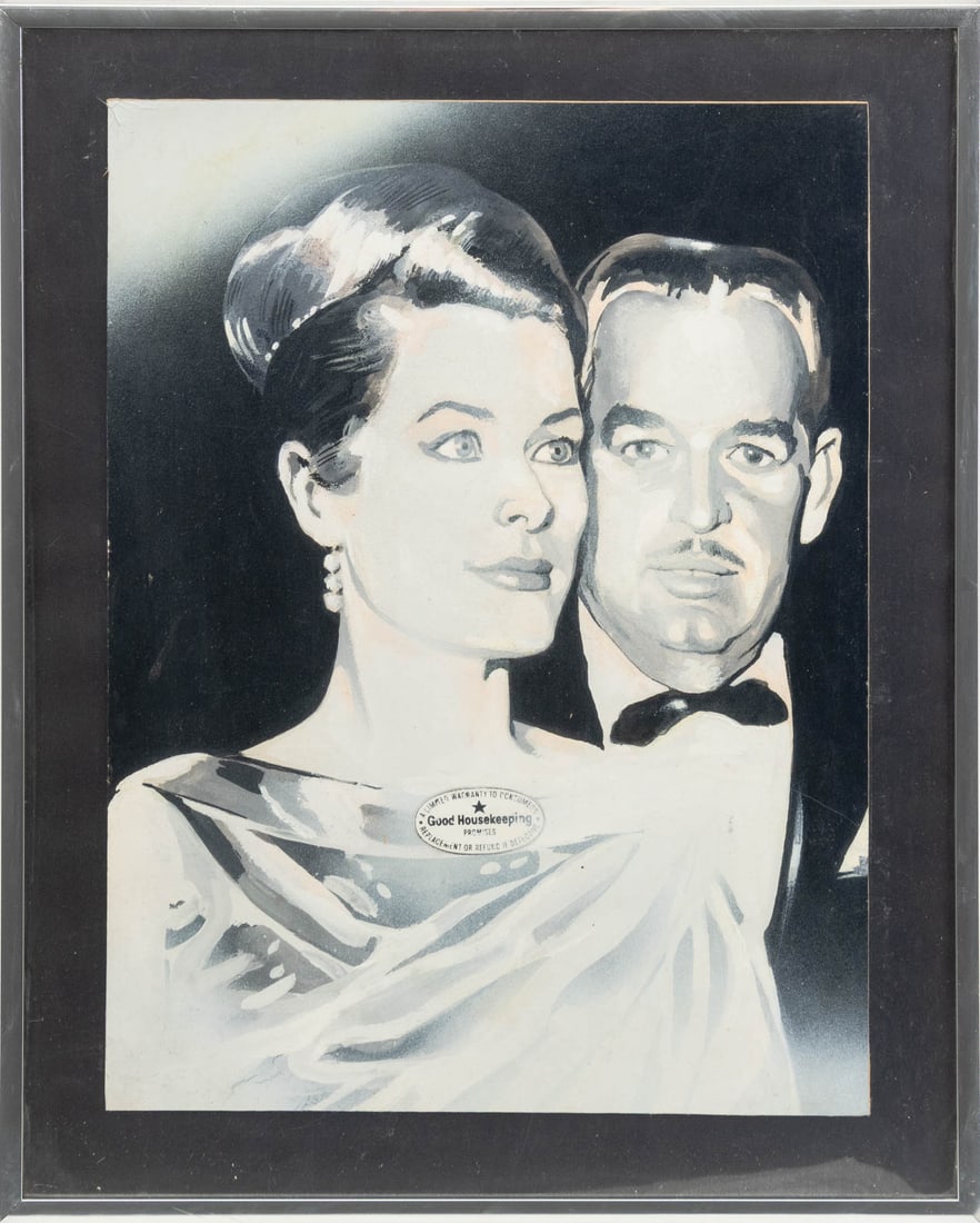 Stanislaw Zagorski Grace Kelly & Cary Grant: Stanislaw Zagorski (Polish, 1933-2025), Grace Kelly and Cary Grant, Mixed Media Collage on Illustration Board, unsigned, silver-tone frame. Image: 17" H x 12.75" W; frame: 20.5" H x 16.5" W x 0.75" D.