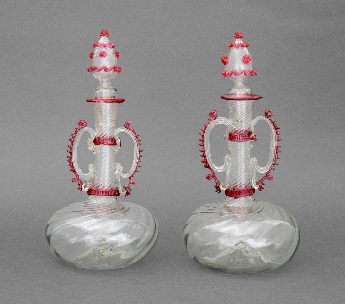 Murano Salviati Style Glass Decanters, Pair (1 of 9)