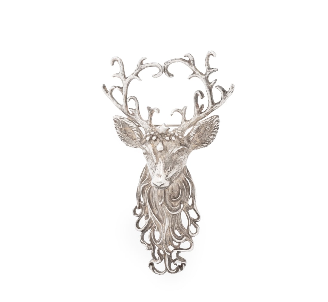 Christopher Radko "Regal Reindeer" Silver Brooch: Christopher Radko "Regal Reindeer" Sterling Silver Brooch, marked "Radko (R) 925" and with label reading "Christopher Radko Sterling Silver / Regal Reindeer Limited Edition of 5000". Weight: 1.48 ozt.