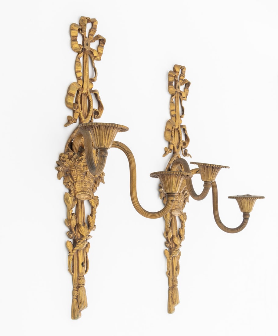 Louis XVI Style Gilt Metal Ribbon Appliques, Pair - 6