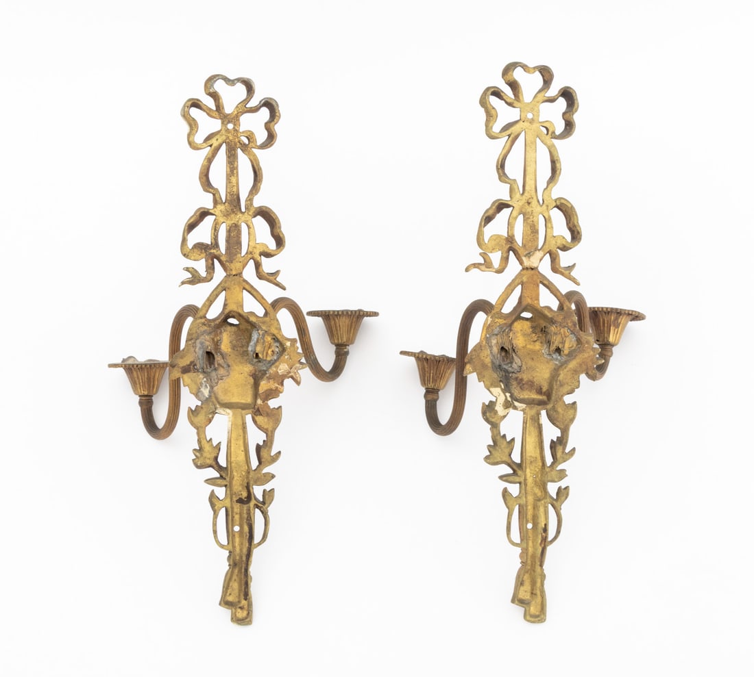 Louis XVI Style Gilt Metal Ribbon Appliques, Pair - 7