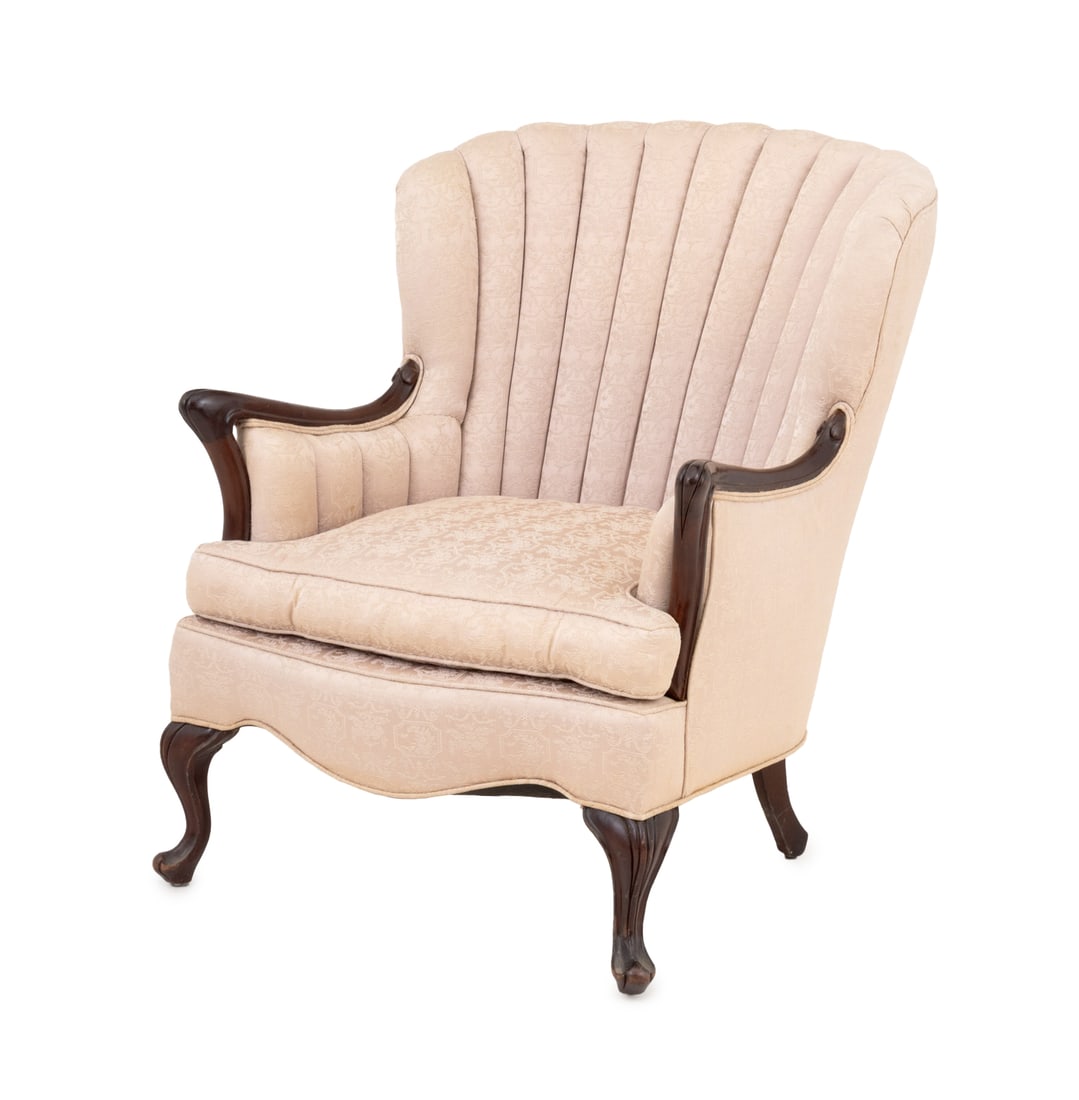 Queen Anne Style Pink Silk Upholstered Armchair (1 of 8)