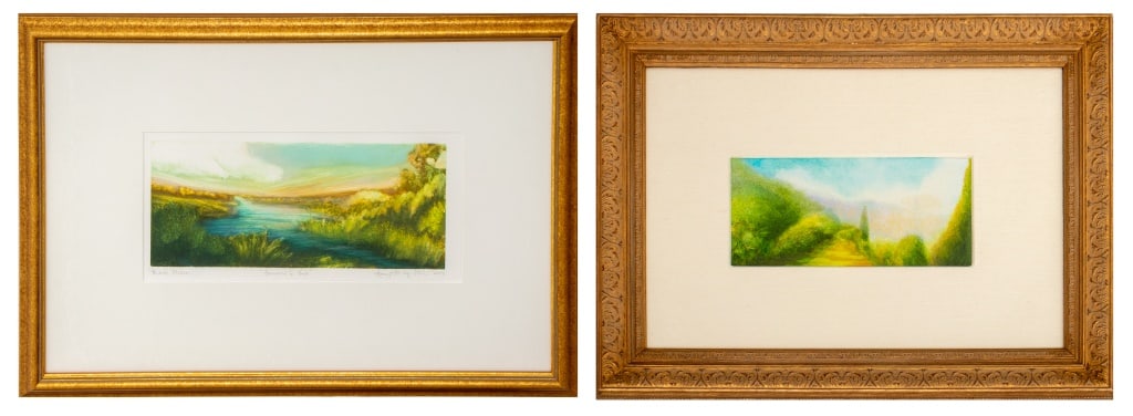 Nancy McTague-Stock Landscape Works on Paper, 2: Nancy McTague-Stock (American, XX-XXI), Two Works on Paper, comprising: "Lucca Glow", Oil on Paper, with label to the reverse, and "Summer's End", Mixed Media on Paper, 2000, signed in pencil and