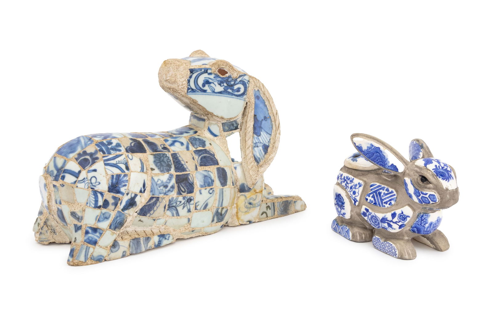 Blue & White Porcelain Mosaic Rabbit Sculptures, 2 (1 of 14)