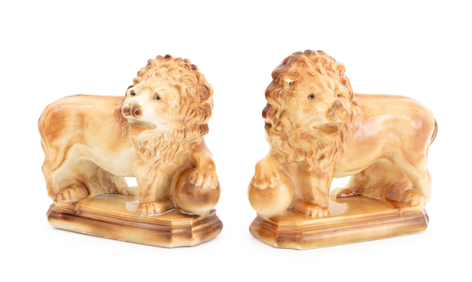 English Ceramic Standing Lion Sculptures, Pair (1 of 8)