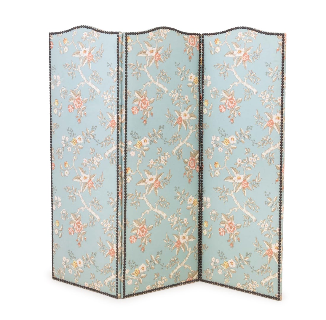 Floral Print Upholstered Three-Panel Floor Screen (1 of 10)
