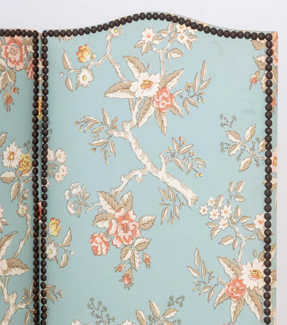 Floral Print Upholstered Three-Panel Floor Screen - 2