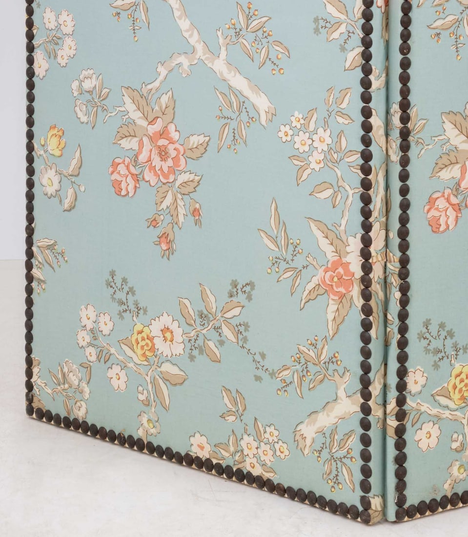 Floral Print Upholstered Three-Panel Floor Screen - 3