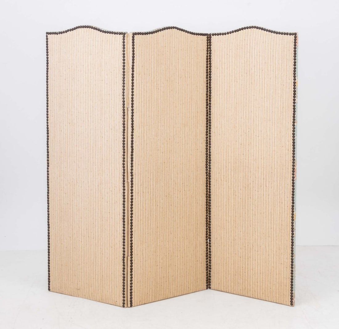 Floral Print Upholstered Three-Panel Floor Screen - 6