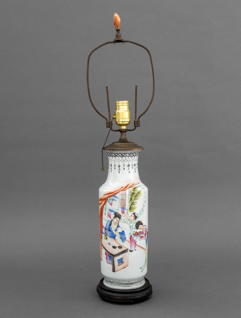 Chinese Famille Rose Porcelain Vase Mounted Lamp (1 of 9)