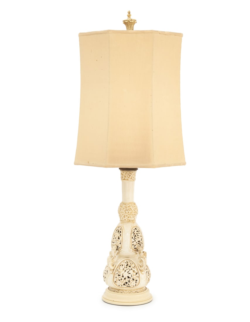 Art Nouveau Cream Glazed Ceramic Table Lamp (1 of 9)