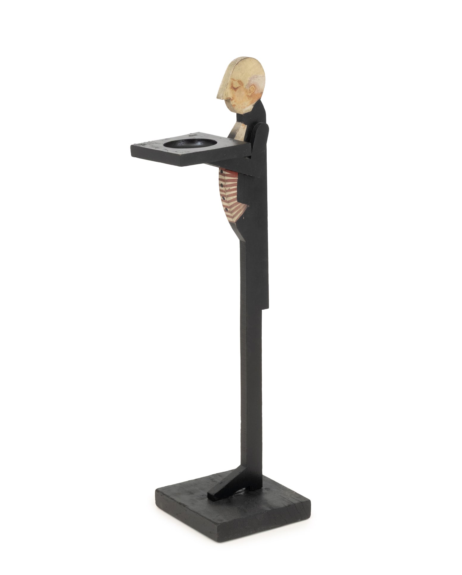 Modern Painted Carved Wood Butler Smoking Stand: Modern Painted Carved Butler Smoking Stand. 36.25" H x 12.5" W x 9" D. Provenance: From a Connecticut Estate. Keywords: Vintage, Furniture, Carving, Servant, Concierge, Smoking accessories, Ashtray,