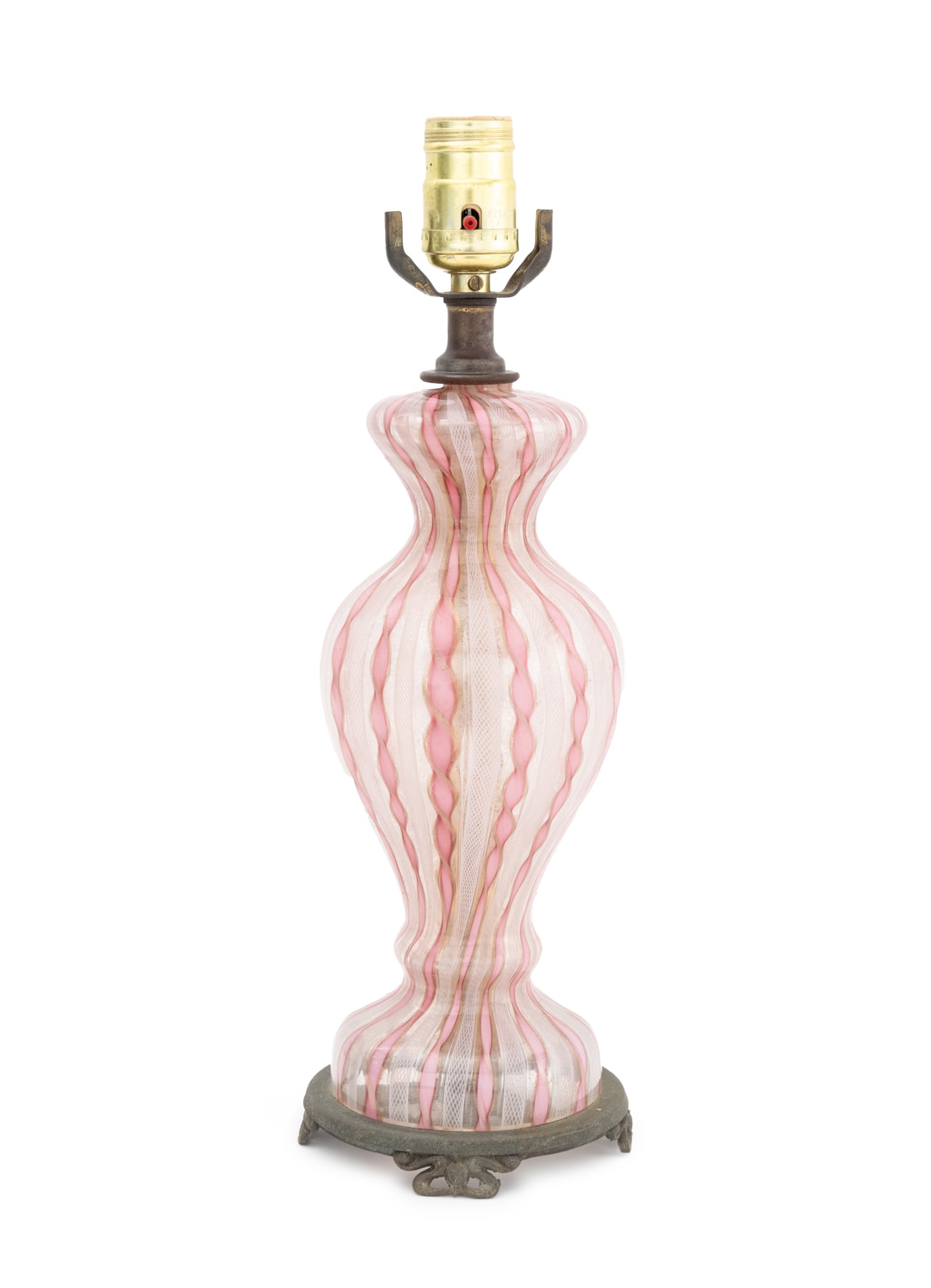 Murano Latticino Pink and White Glass Lamp (1 of 7)