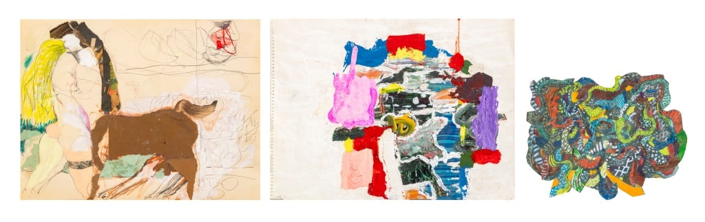 Domenick Capobianco Mixed Media Collages, 3: Domenick Capobianco (American, b. 1928), Three Mixed Media Collages, magazine clippings and painted paper, one mounted on board, apparently unsigned. Largest: 24" H x 18" W. Provenance: From the