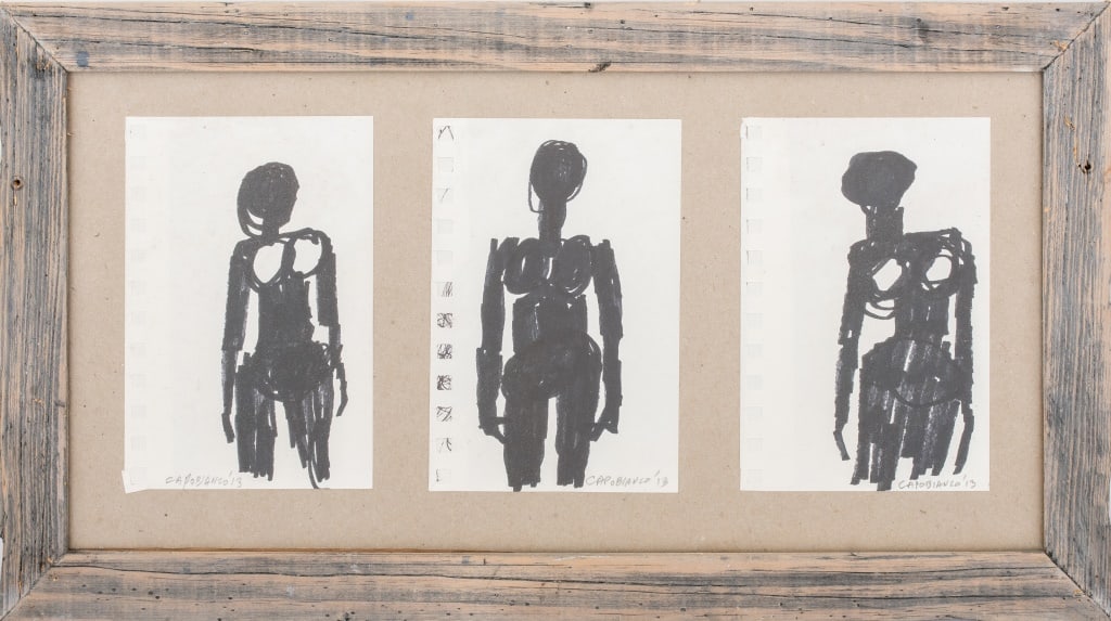 Domenick Capobianco Abstract Ink on Paper, 3: Domenick Capobianco (American, b. 1928), Three Abstract Figurative Compositions, Ink on Paper, in the manner of Alberto Giacometti (Swiss, 1901-1966), each signed lower right, circa 2013, painted wood